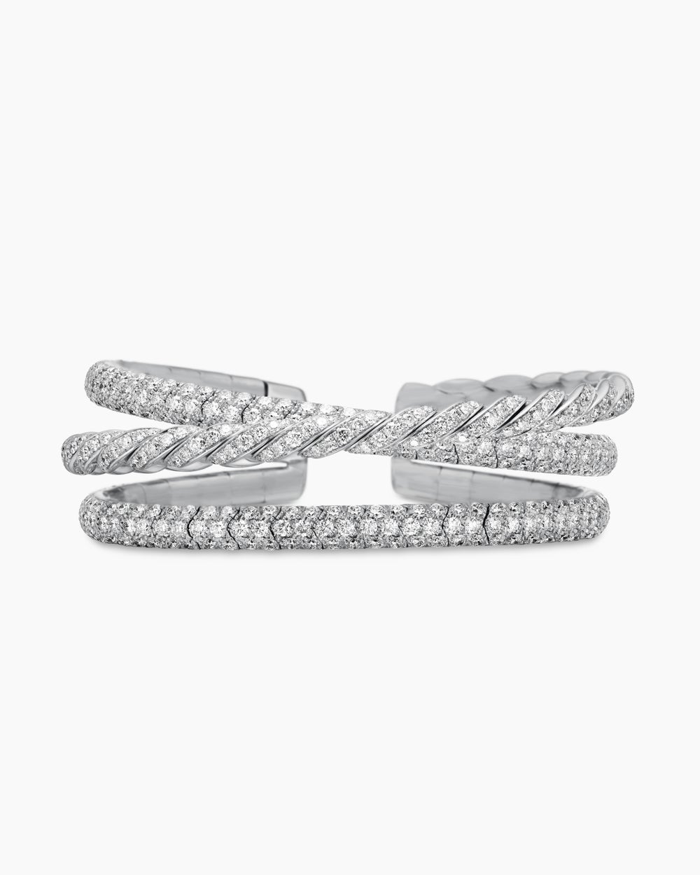 Womens Sculpted Cable Flex® Three Row Bracelet in 18K White Gold with Diamonds, 18.5mm