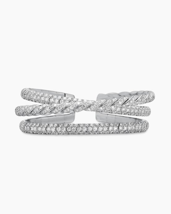 Sculpted Cable Flex® Three Row Bracelet in 18K White Gold with Diamonds, 18.5mm