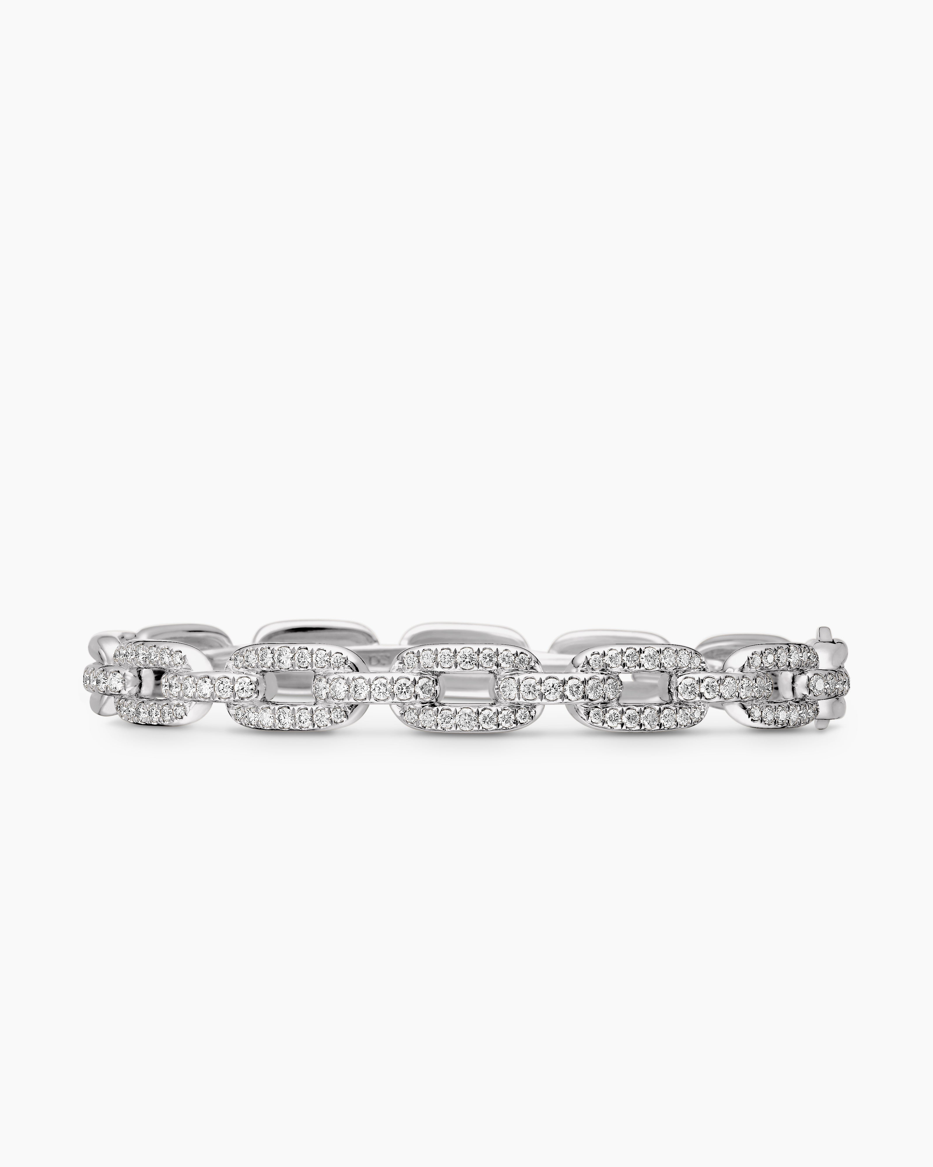 Womens Stax Chain Link Bracelet in 18K White Gold with Diamonds, 7mm