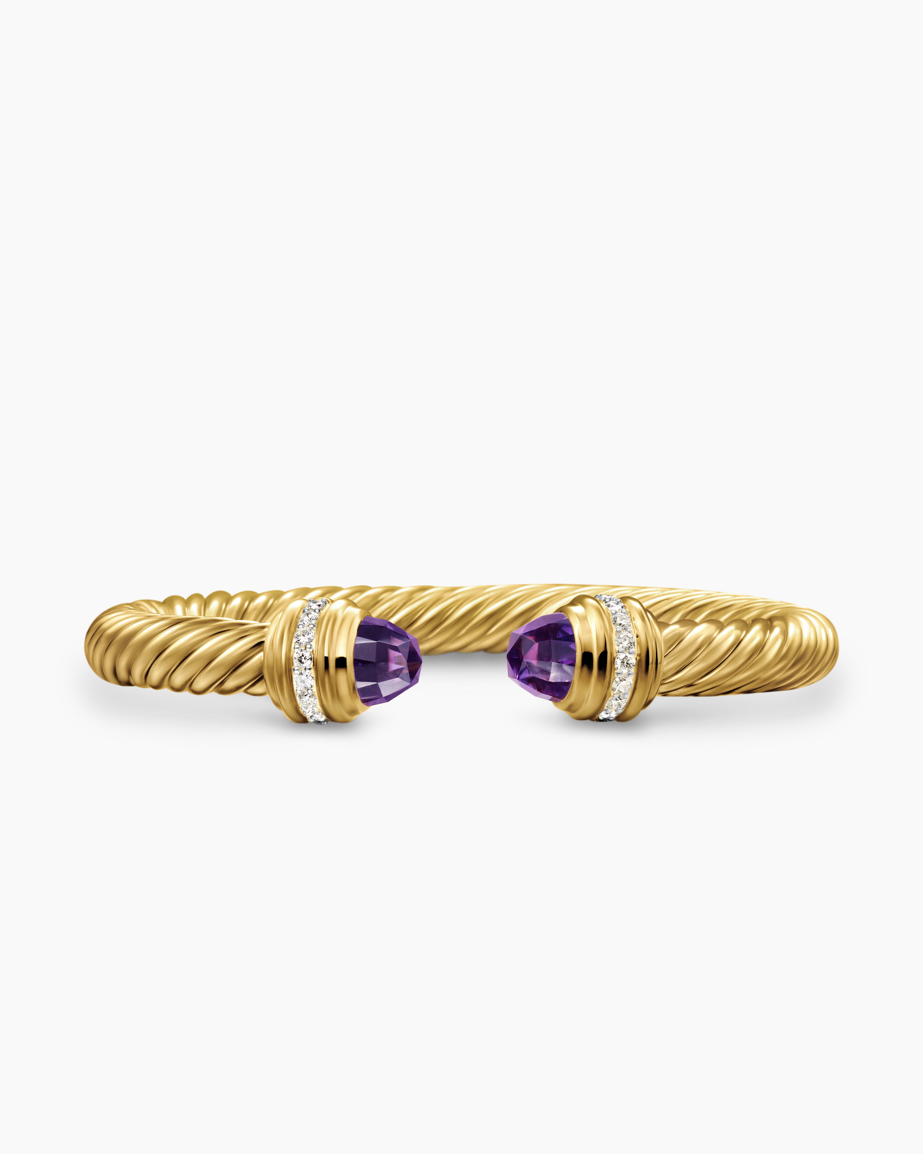 Womens Classic Cablespira Flex Bracelet in 18K Yellow Gold with Diamonds, 7mm
