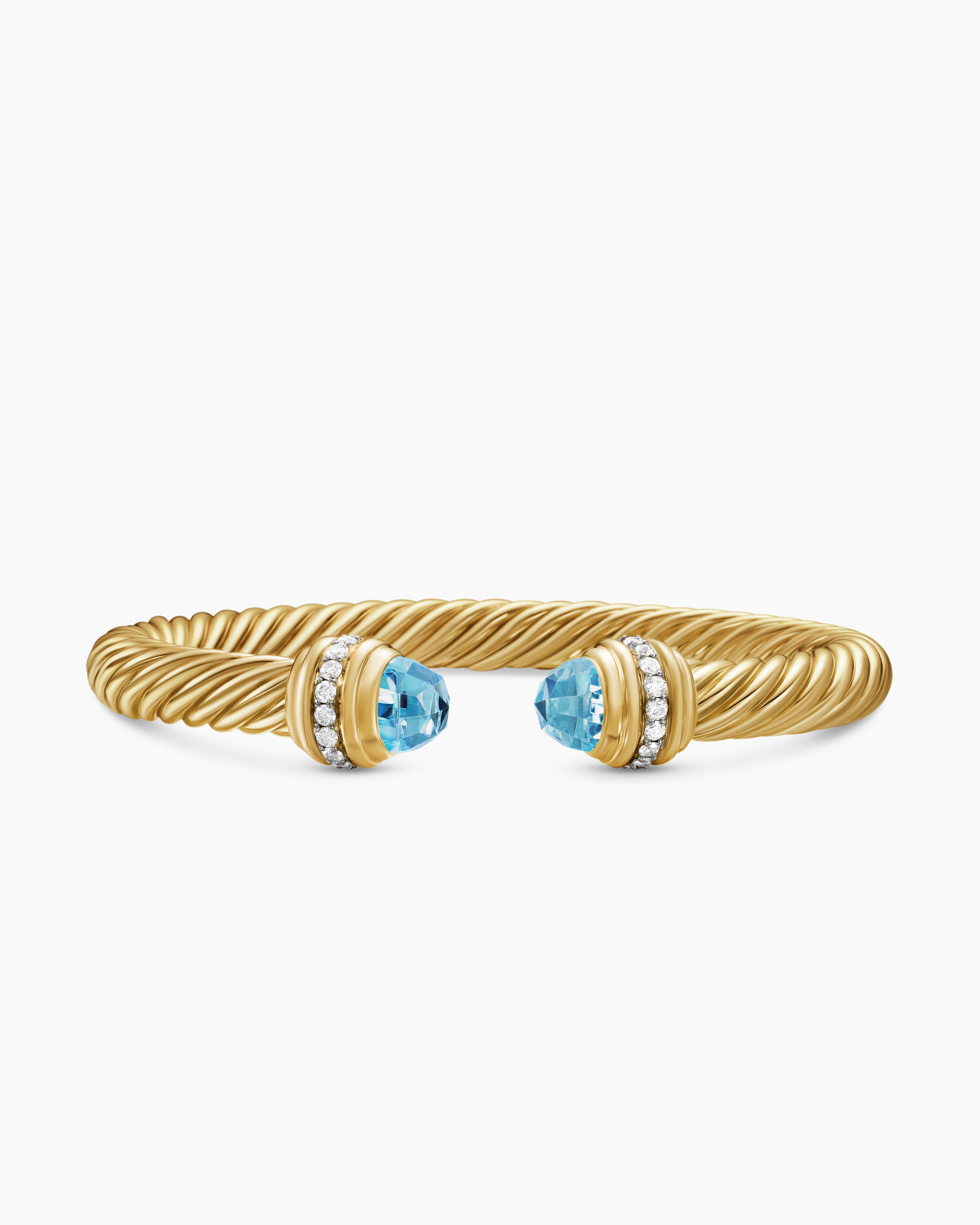 Womens Classic Cablespira Flex Bracelet in 18K Yellow Gold with Diamonds, 7mm