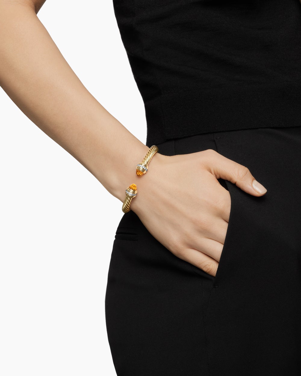 Womens Classic Cablespira Flex Bracelet in 18K Yellow Gold with Diamonds, 7mm