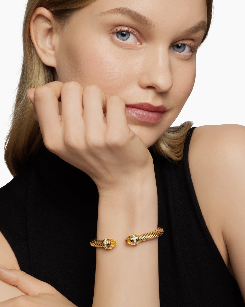 Womens Classic Cablespira Flex Bracelet in 18K Yellow Gold with Diamonds, 7mm