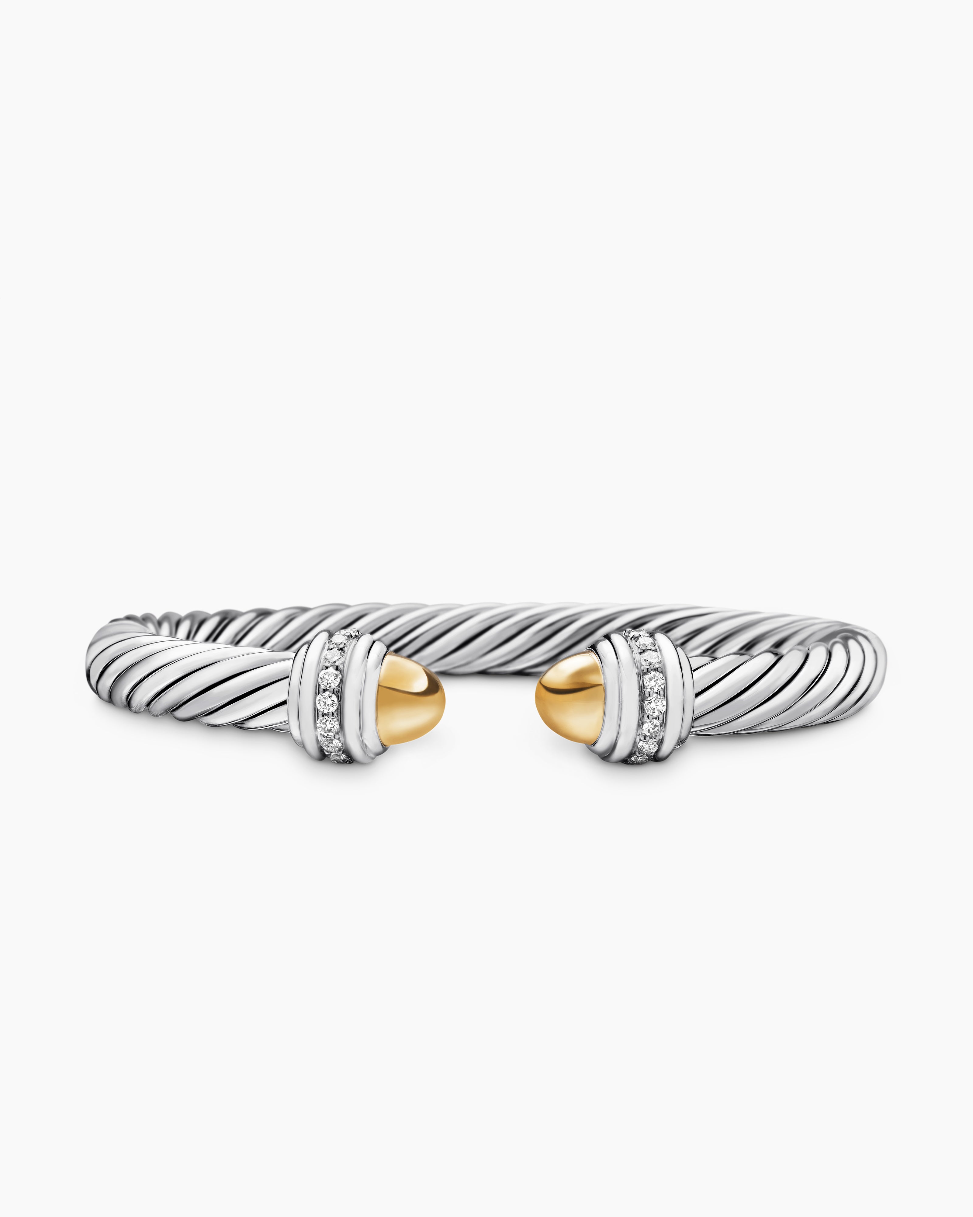 Womens Classic Cable Bracelet in Sterling Silver with 14K Yellow Gold and Diamonds, 7mm