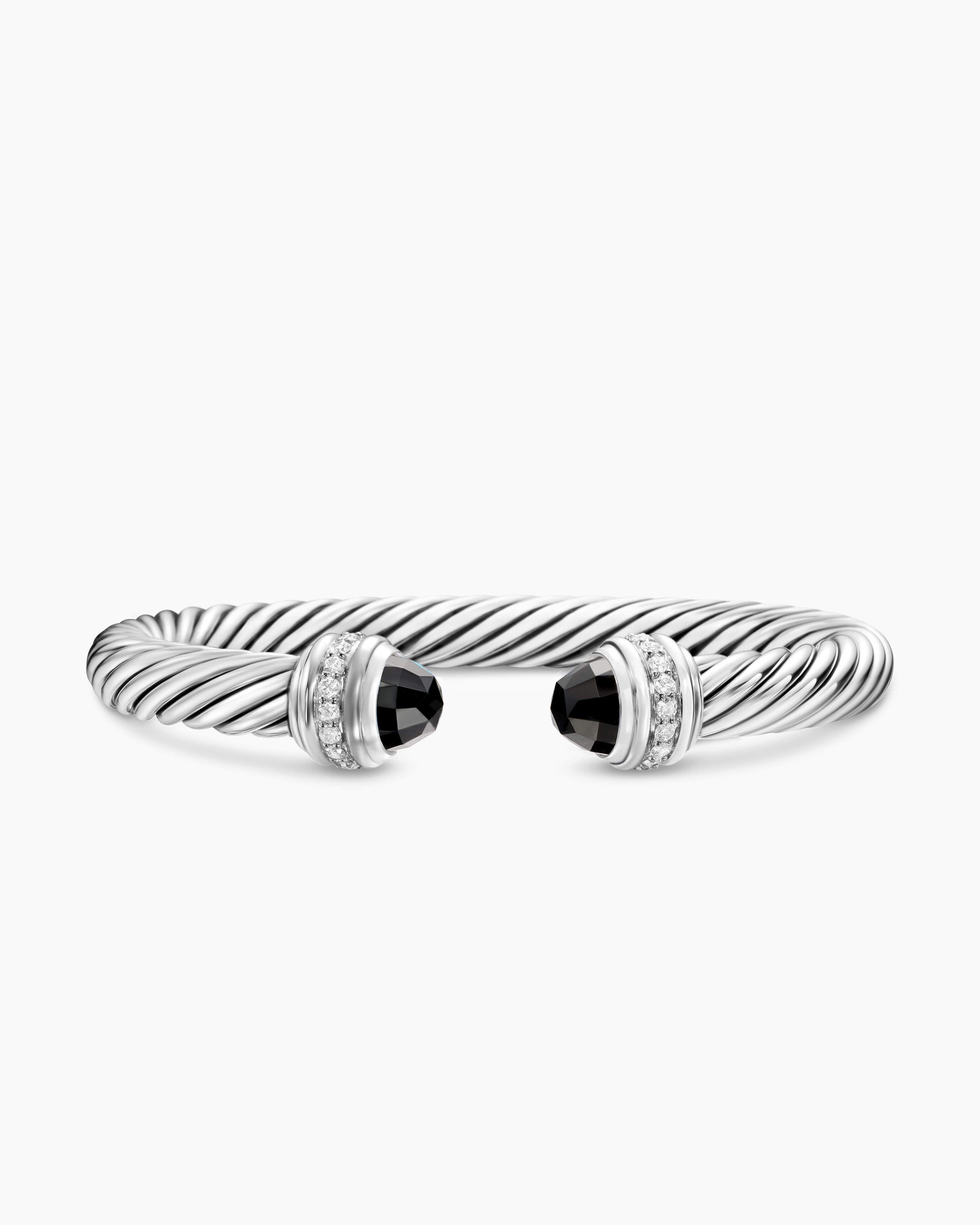 Bracelet Classic Cable en argent massif avec diamants, 7 mm femme 