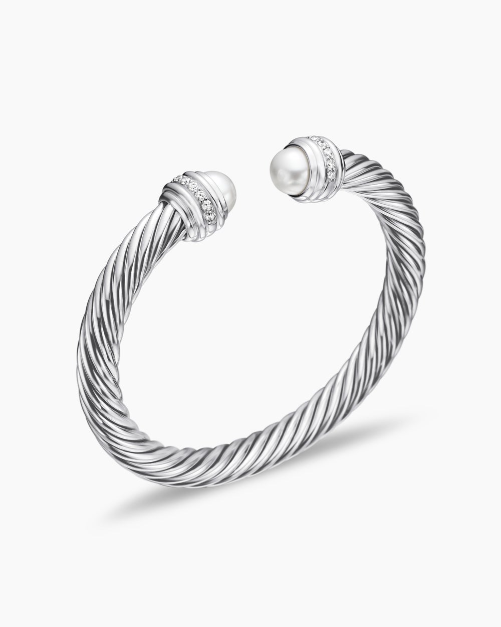 Womens Classic Cable Bracelet in Sterling Silver with Diamonds, 7mm