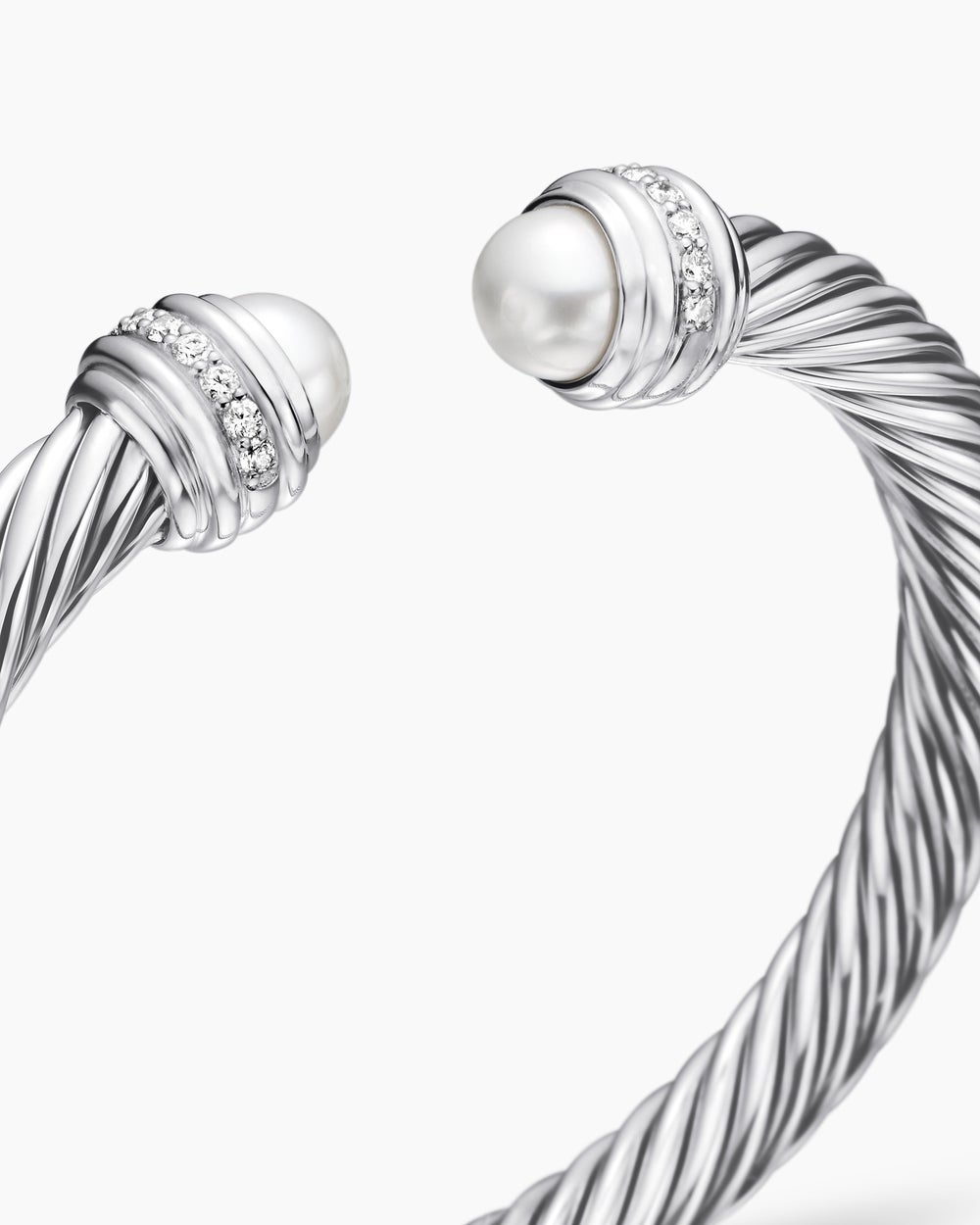 Womens Classic Cable Bracelet in Sterling Silver with Diamonds, 7mm