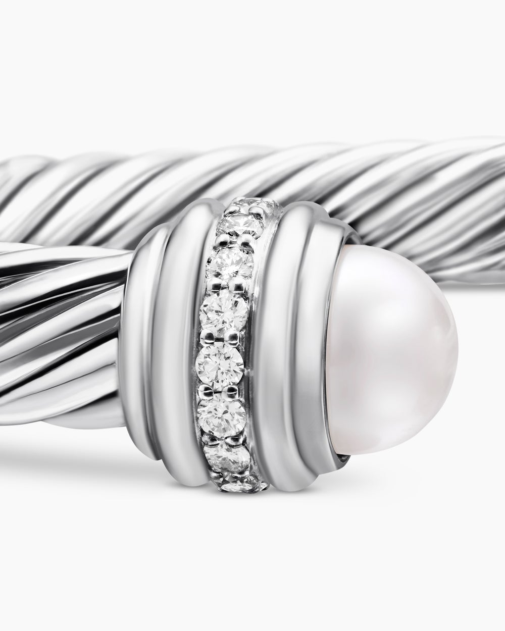 Womens Classic Cable Bracelet in Sterling Silver with Diamonds, 7mm