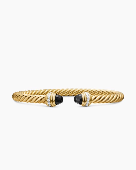 Classic Cablespira® Flex Bracelet in 18K Yellow Gold with Black Onyx and Diamonds, 5mm