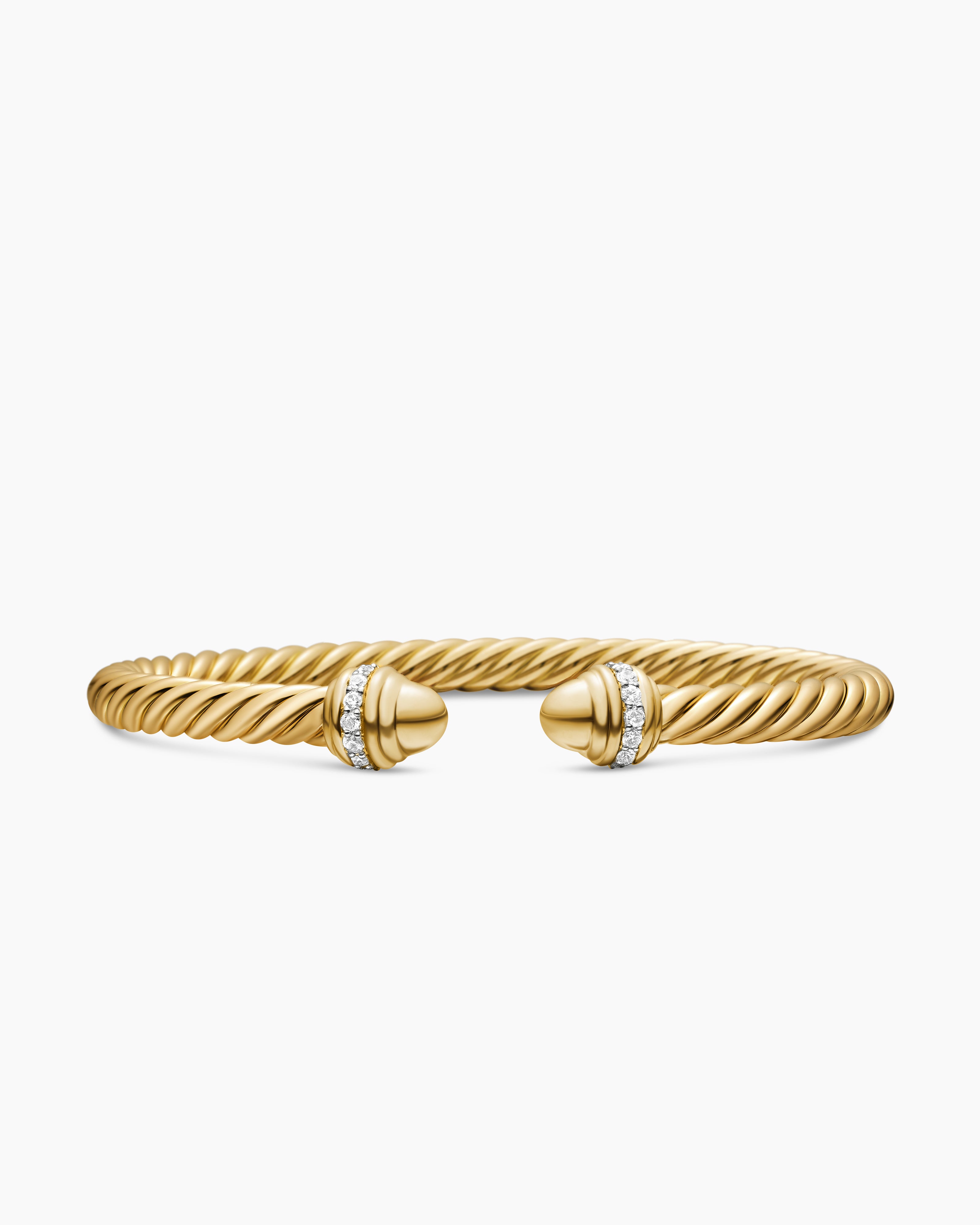 Womens Classic Cablespira Flex Bracelet in 18K Yellow Gold with Diamonds, 5mm