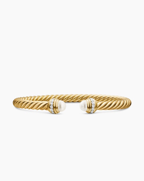 Classic Cablespira® Flex Bracelet in 18ct Yellow Gold with Pearls and Diamonds, 5mm