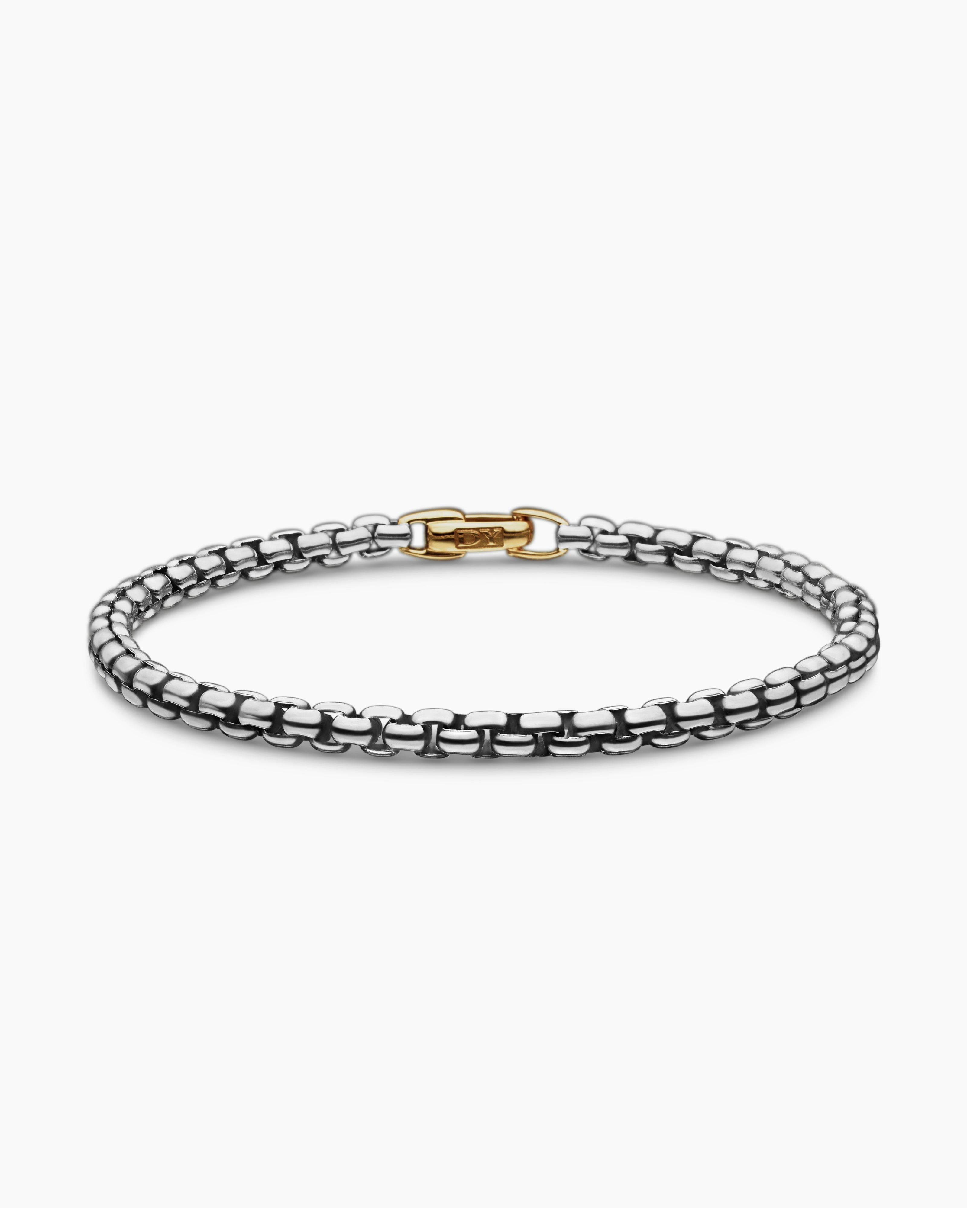 Womens DY Bel Aire Box Chain Bracelet in Sterling Silver with 14K Yellow Gold, 4mm
