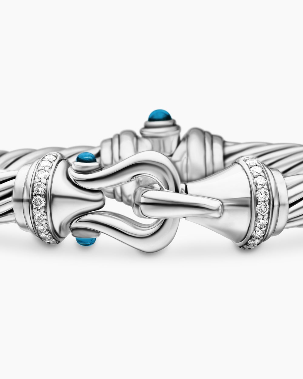Womens Buckle Classic Cable Bracelet in Sterling Silver with Diamonds, 7mm