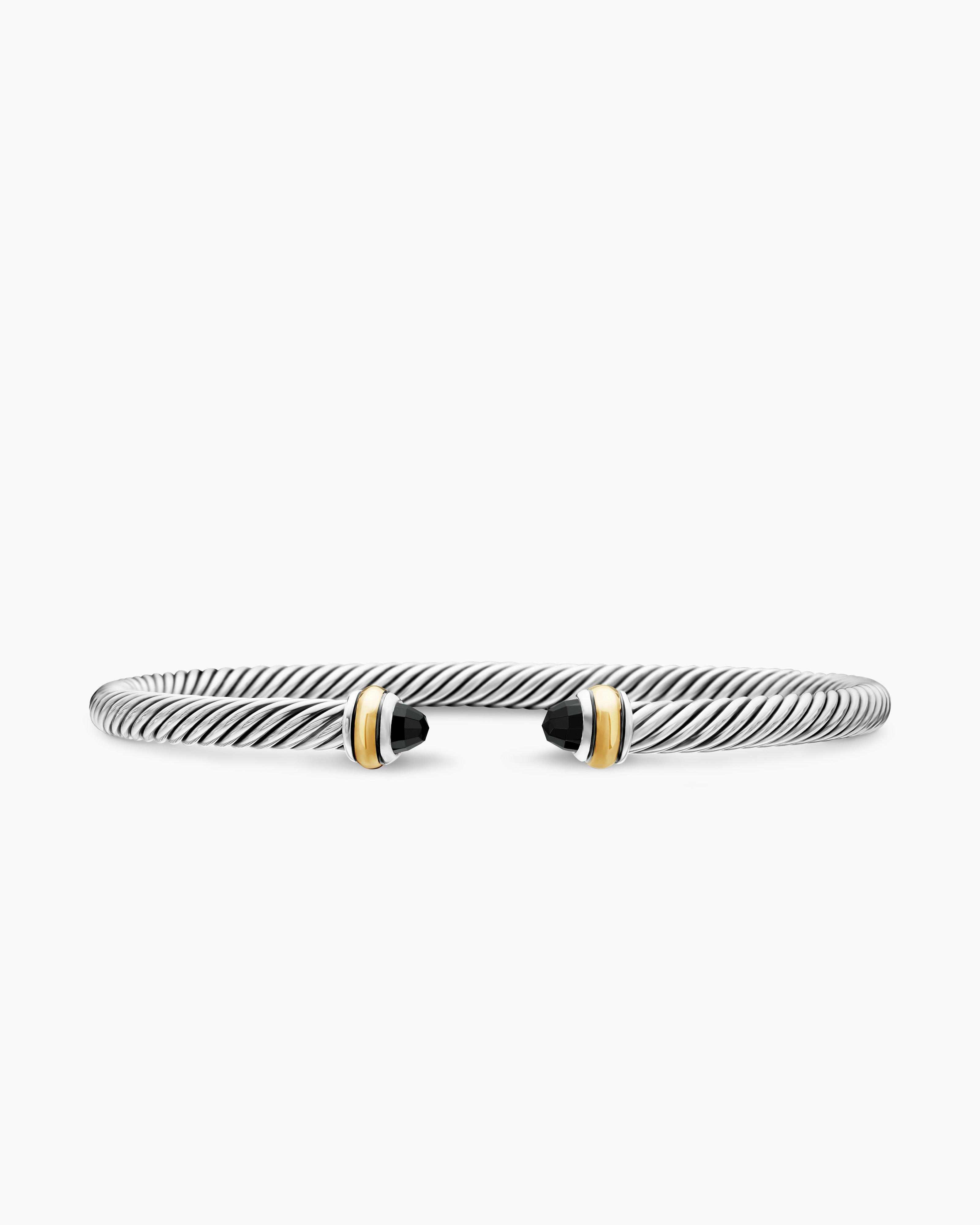 Womens Classic Cable Bracelet in Sterling Silver with 18K Yellow Gold, 4mm