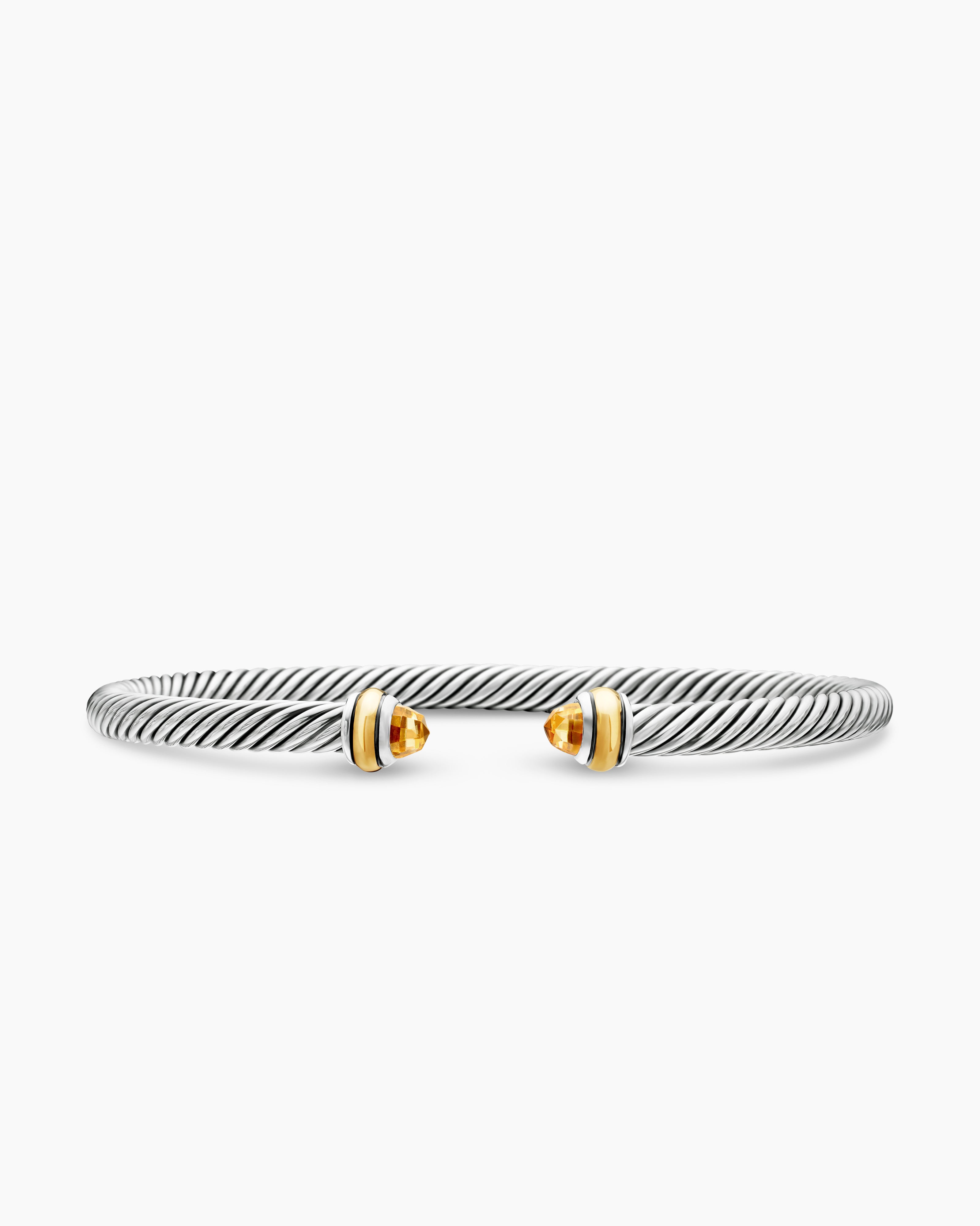 Womens Classic Cable Bracelet in Sterling Silver with 18K Yellow Gold, 4mm