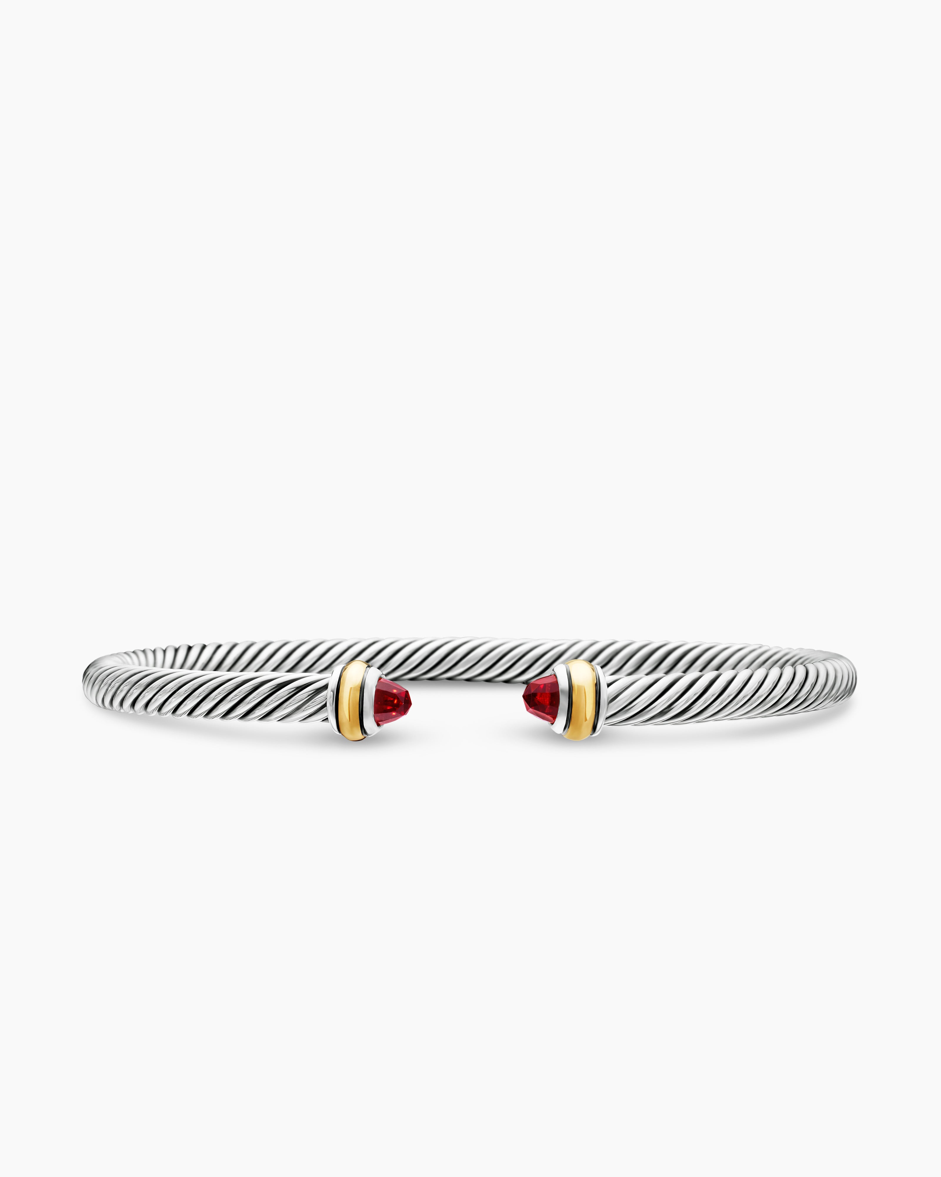 Womens Classic Cable Bracelet in Sterling Silver with 18K Yellow Gold, 4mm