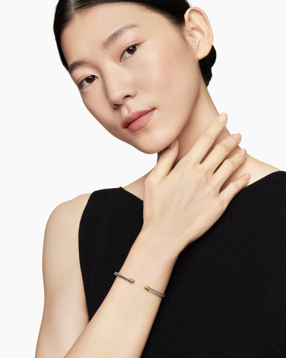 Womens Classic Cable Bracelet in Sterling Silver with 18K Yellow Gold, 4mm