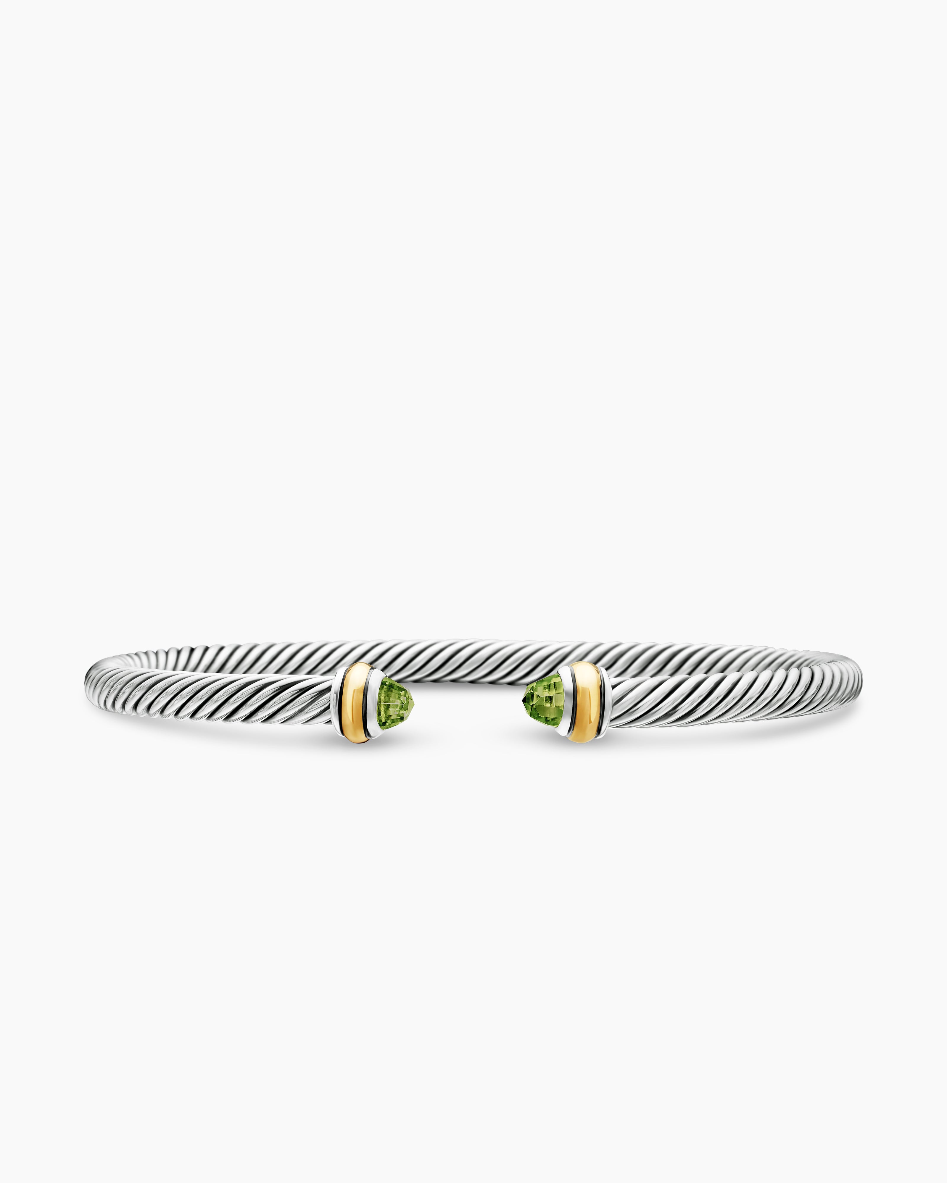 Womens Classic Cable Bracelet in Sterling Silver with 18K Yellow Gold, 4mm