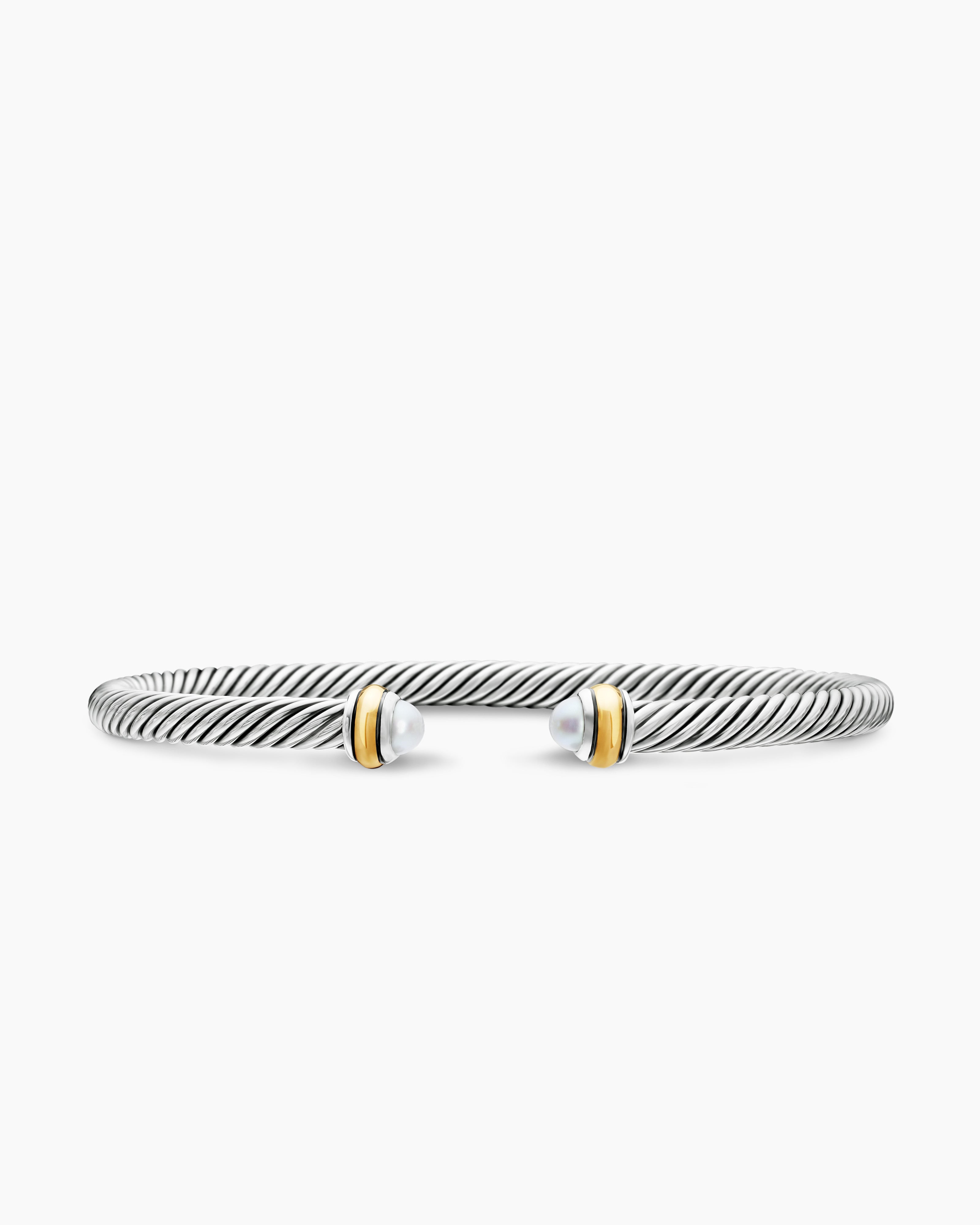 Womens Classic Cable Bracelet in Sterling Silver with 18K Yellow Gold, 4mm