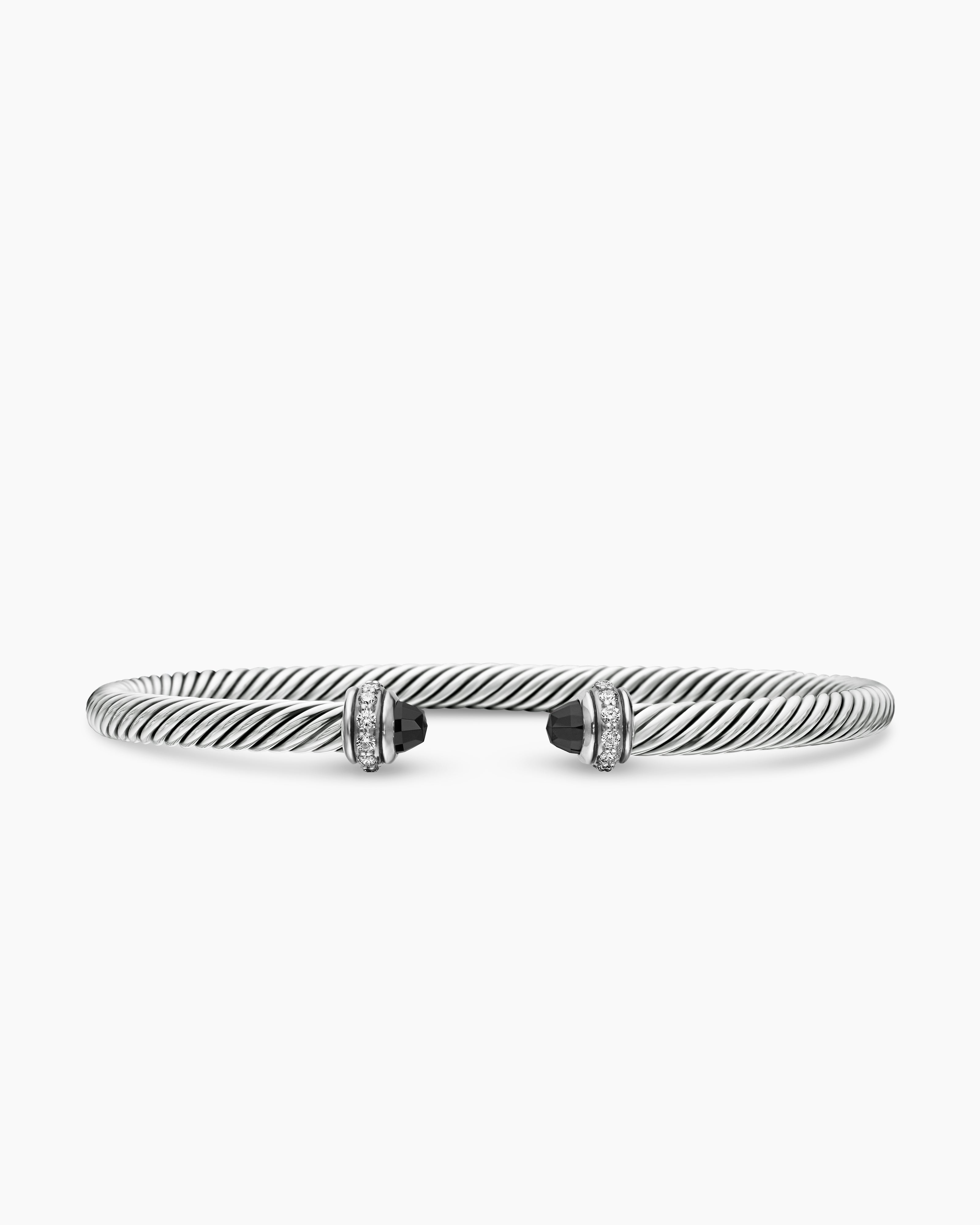 Womens Classic Cable Bracelet in Sterling Silver with Diamonds, 4mm