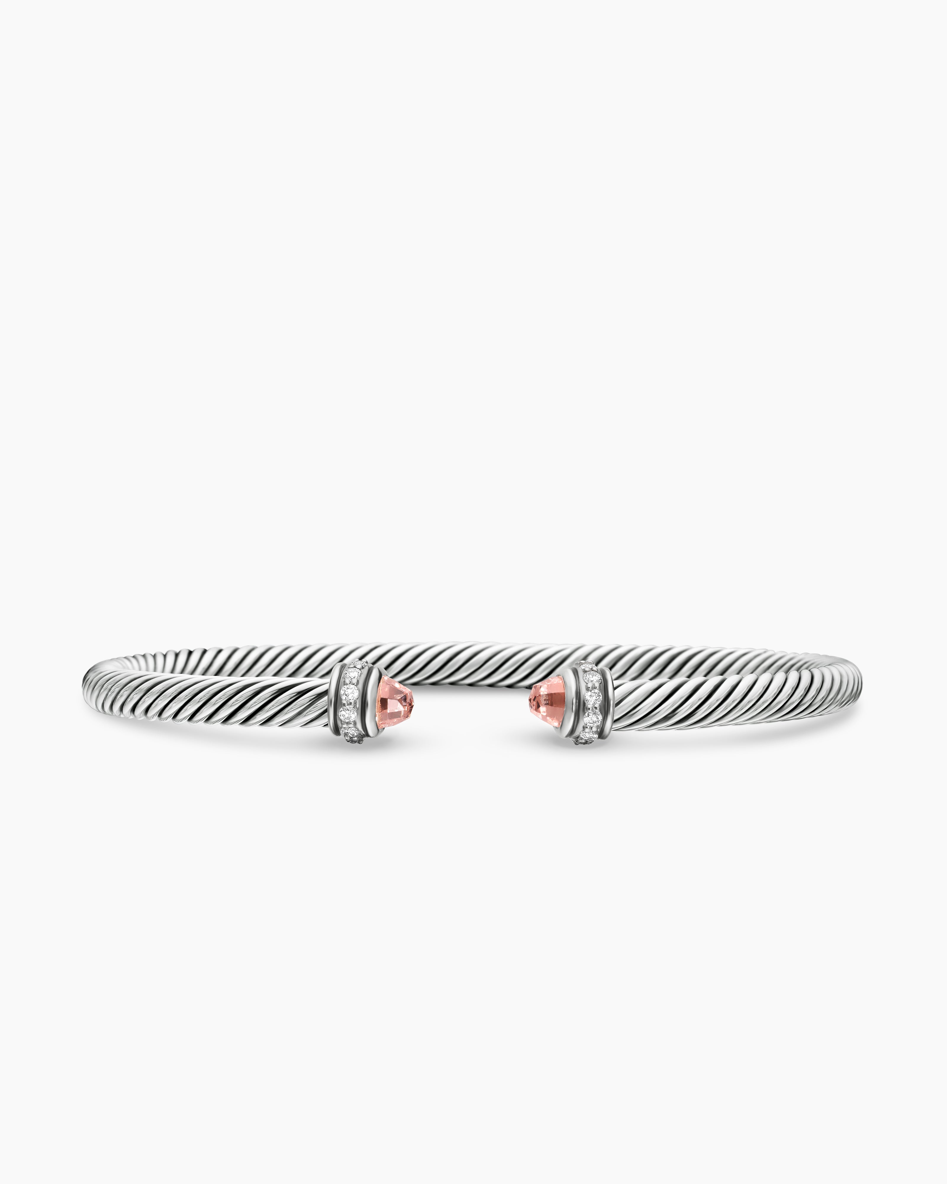 Womens Classic Cable Bracelet in Sterling Silver with Diamonds, 4mm