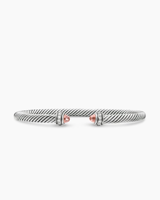Classic Cable Bracelet in Sterling Silver with Morganite and Diamonds, 4mm