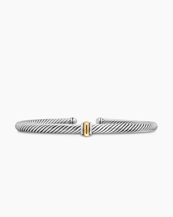Classic Cable Station Bracelet in Sterling Silver with 18K Yellow Gold, 4mm