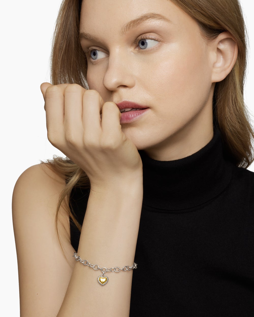 Womens Cable Collectibles Cookie Classic Heart Bracelet in Sterling Silver with 18K Yellow Gold, 4.5mm