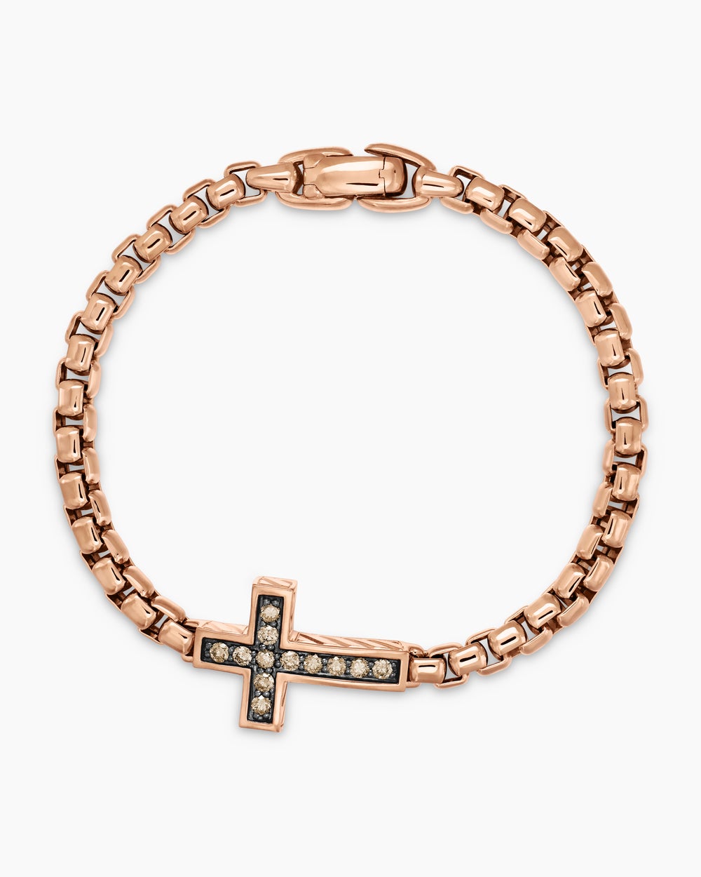 Mens Pavé Cross Bracelet in 18K Rose Gold with Cognac Diamonds, 5mm