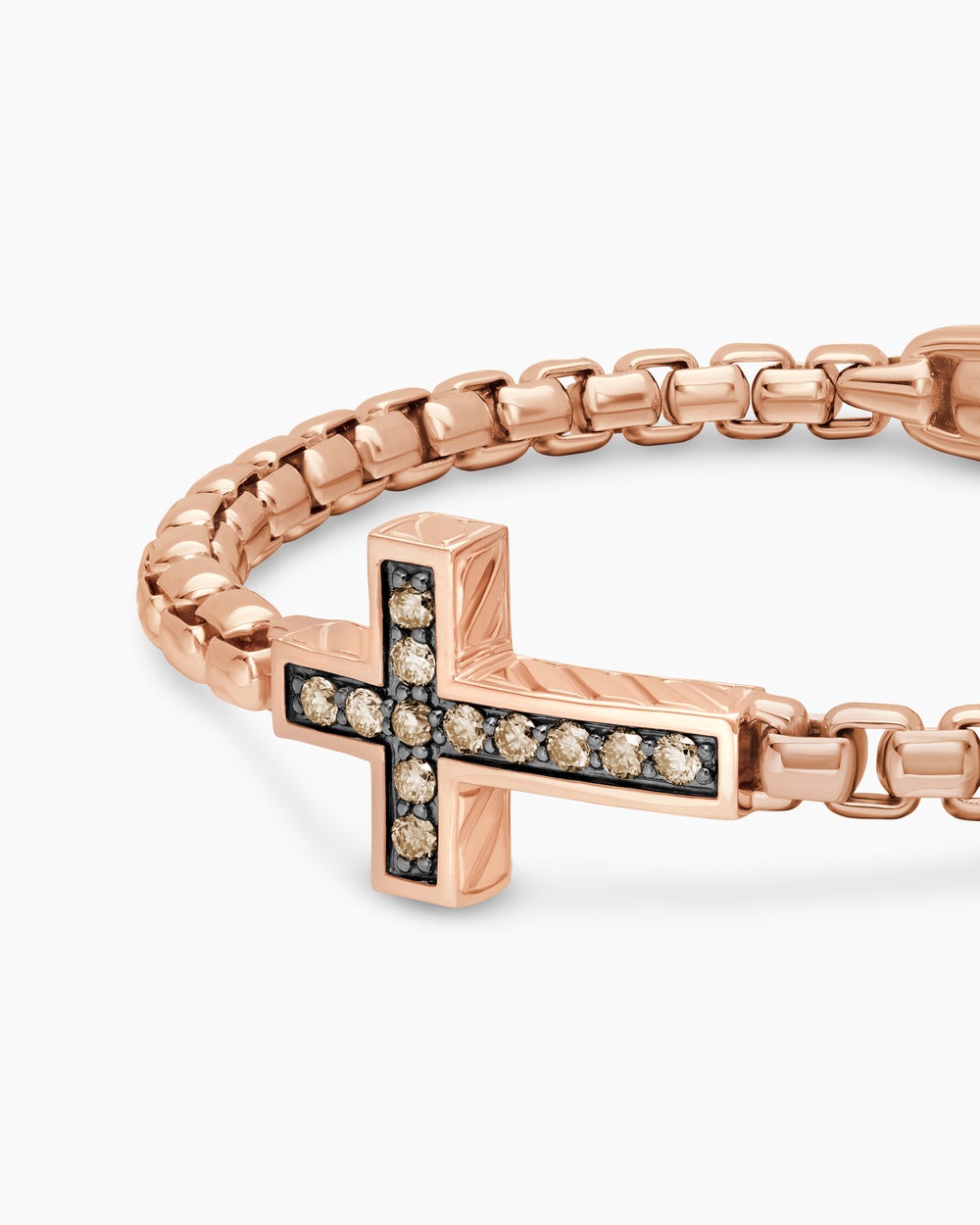 Mens Pavé Cross Bracelet in 18K Rose Gold with Cognac Diamonds, 5mm