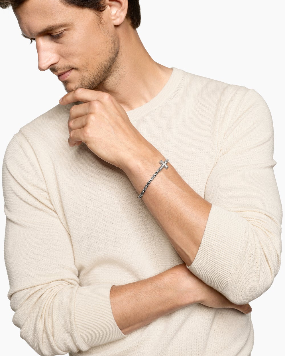 Bracelet à motif intercalé avec croix en argent sterling, 5 mm hommes