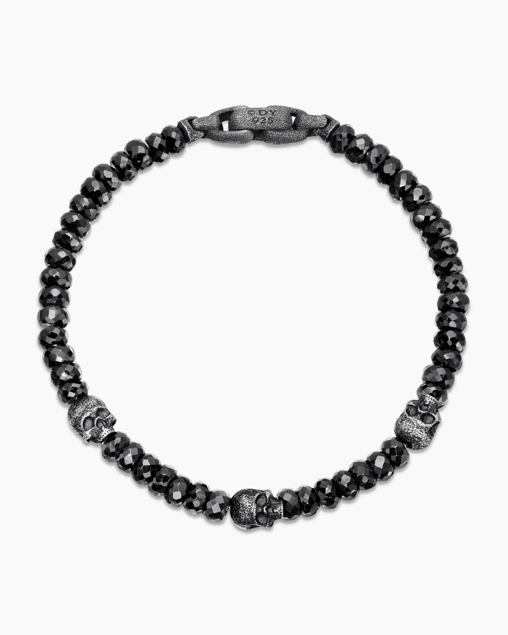 Mens Memento Mori Skull Station Bracelet in Sterling Silver, 6mm