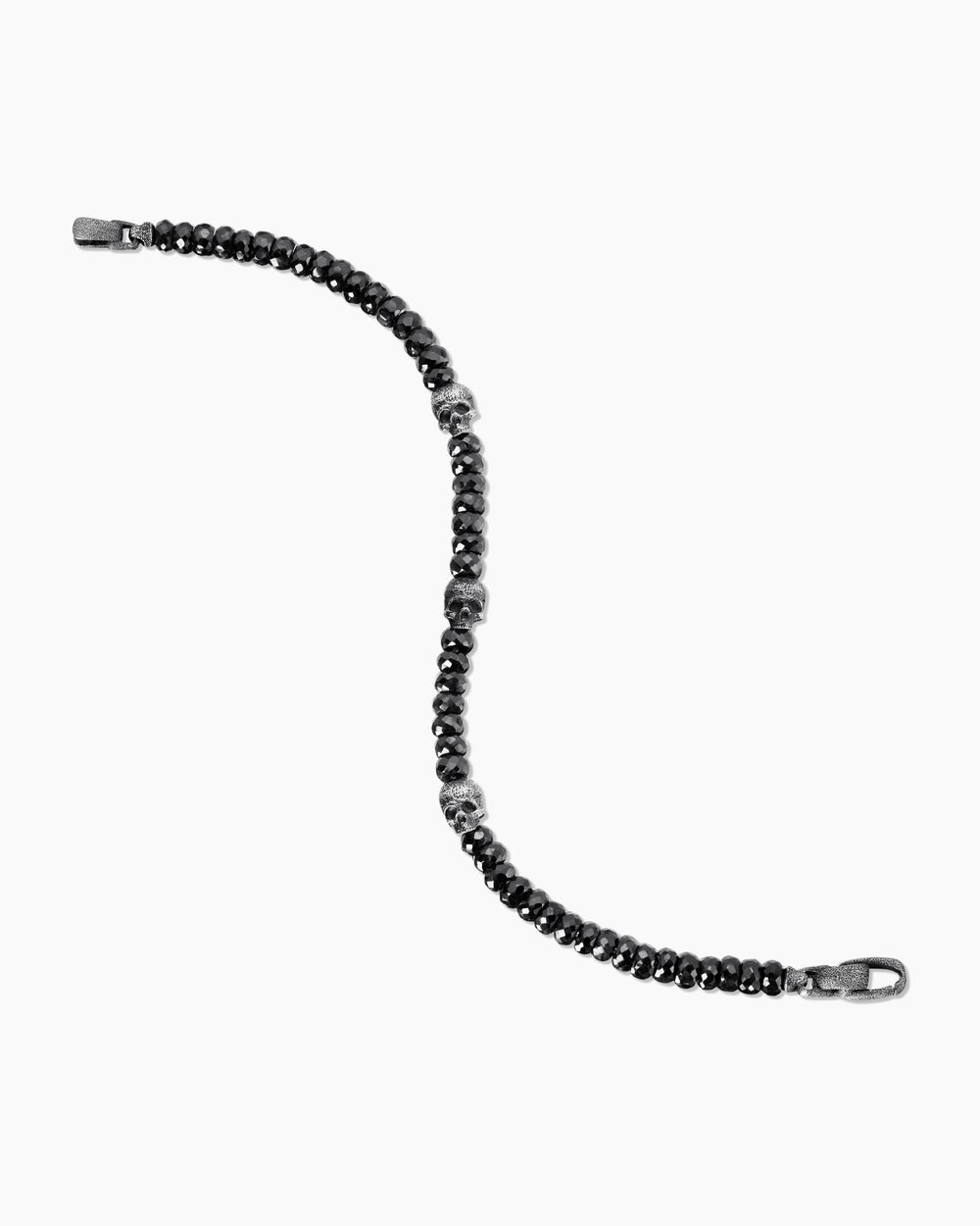 Mens Memento Mori Skull Station Bracelet in Sterling Silver, 6mm