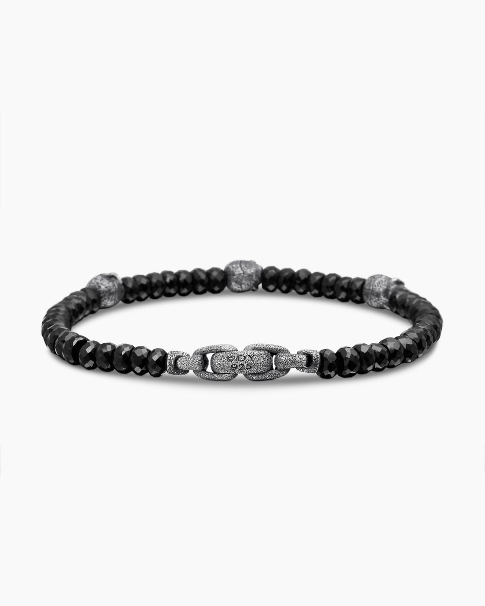 Mens Memento Mori Skull Station Bracelet in Sterling Silver, 6mm