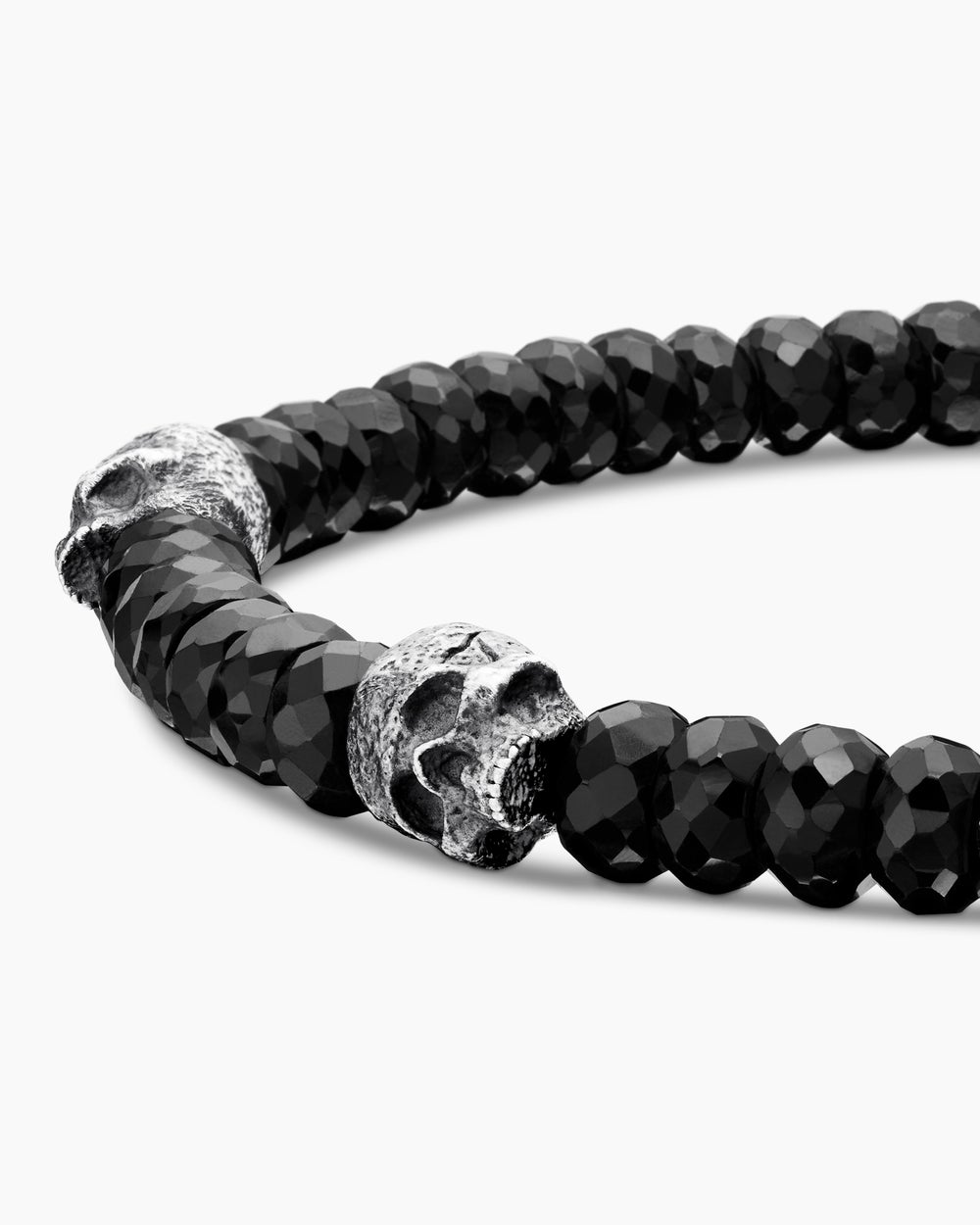 Mens Memento Mori Skull Station Bracelet in Sterling Silver, 6mm