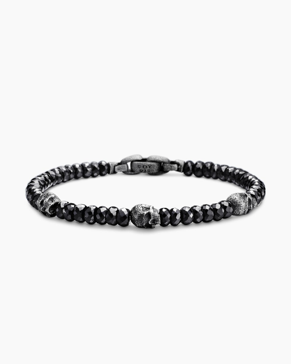 Mens Memento Mori Skull Station Bracelet in Sterling Silver, 6mm