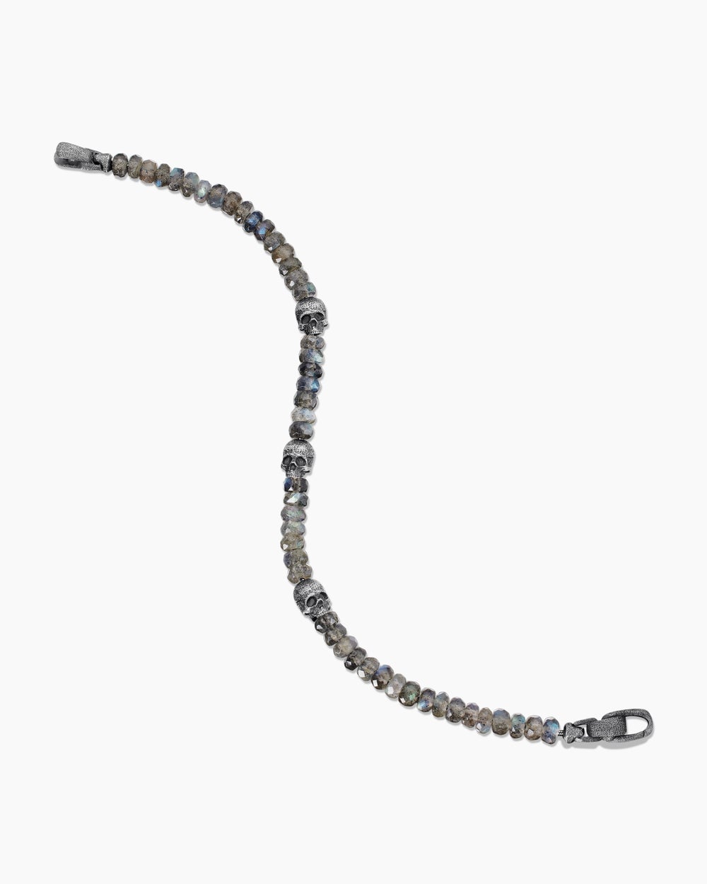 Mens Memento Mori Skull Station Bracelet in Sterling Silver, 6mm