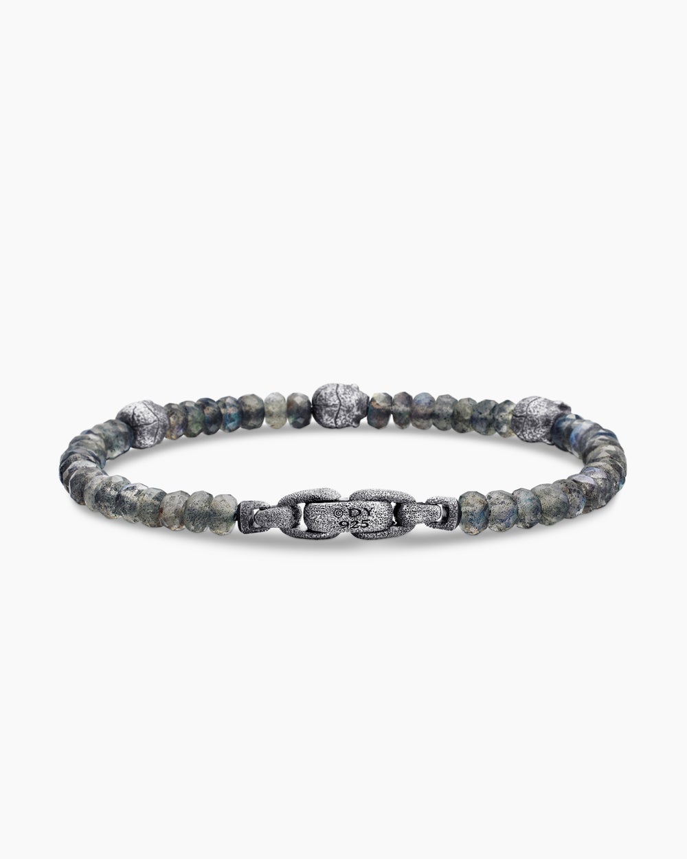Mens Memento Mori Skull Station Bracelet in Sterling Silver, 6mm