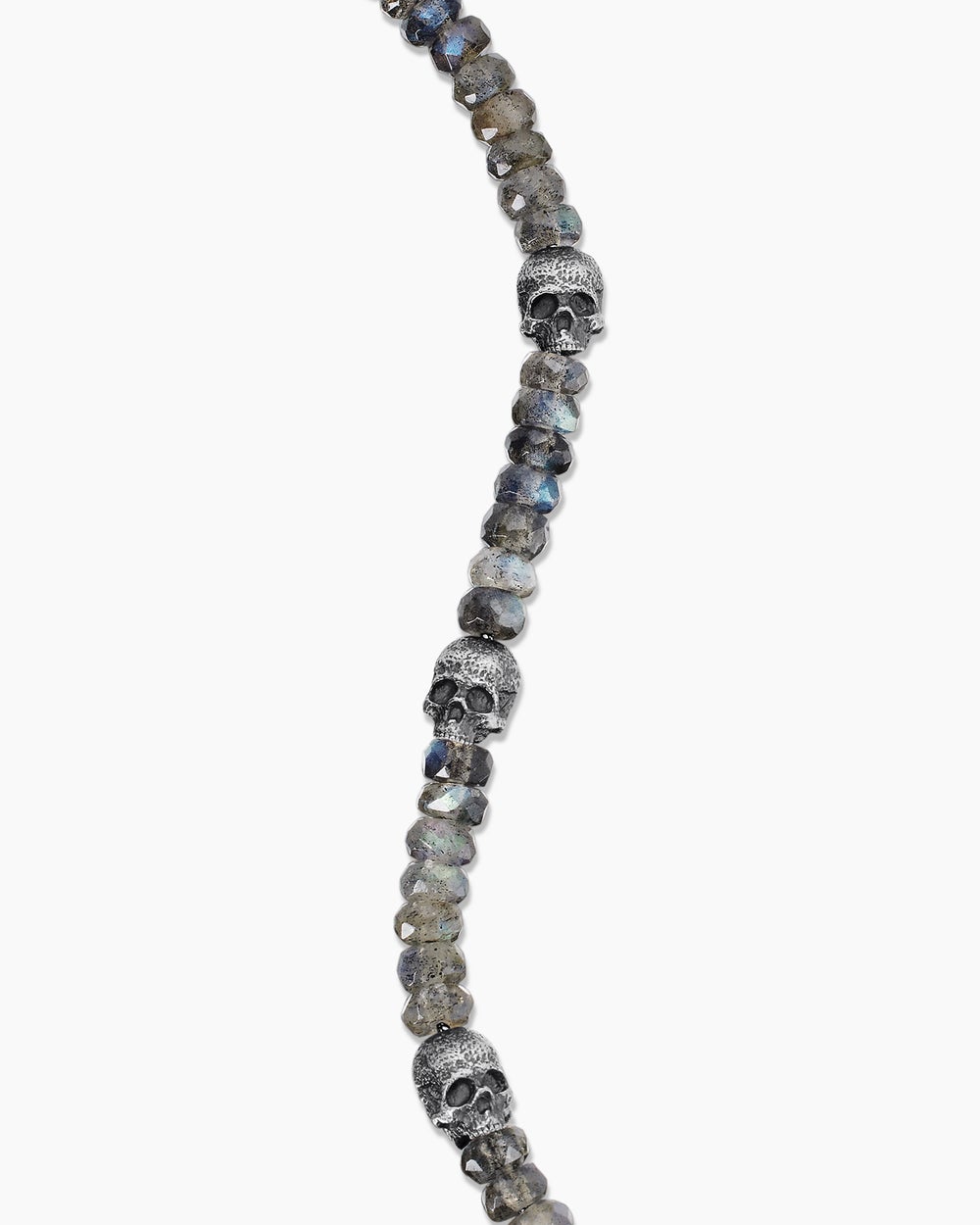 Mens Memento Mori Skull Station Bracelet in Sterling Silver, 6mm
