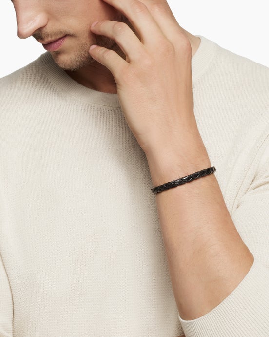 Bracelet en cuir noir Armory® avec argent sterling, 10,7 mm