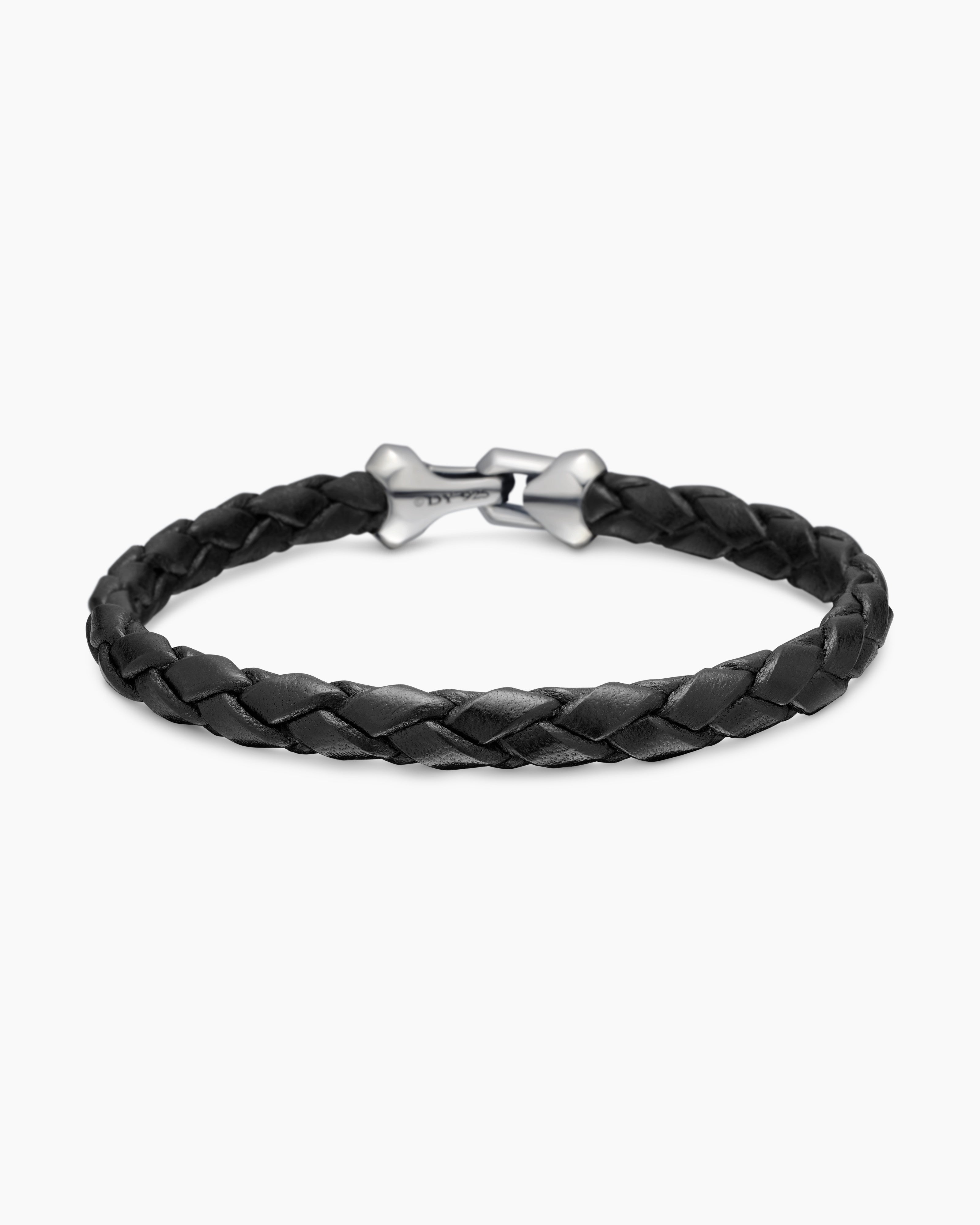 Mens Armoury Leather Bracelet with Sterling Silver, 10.7mm