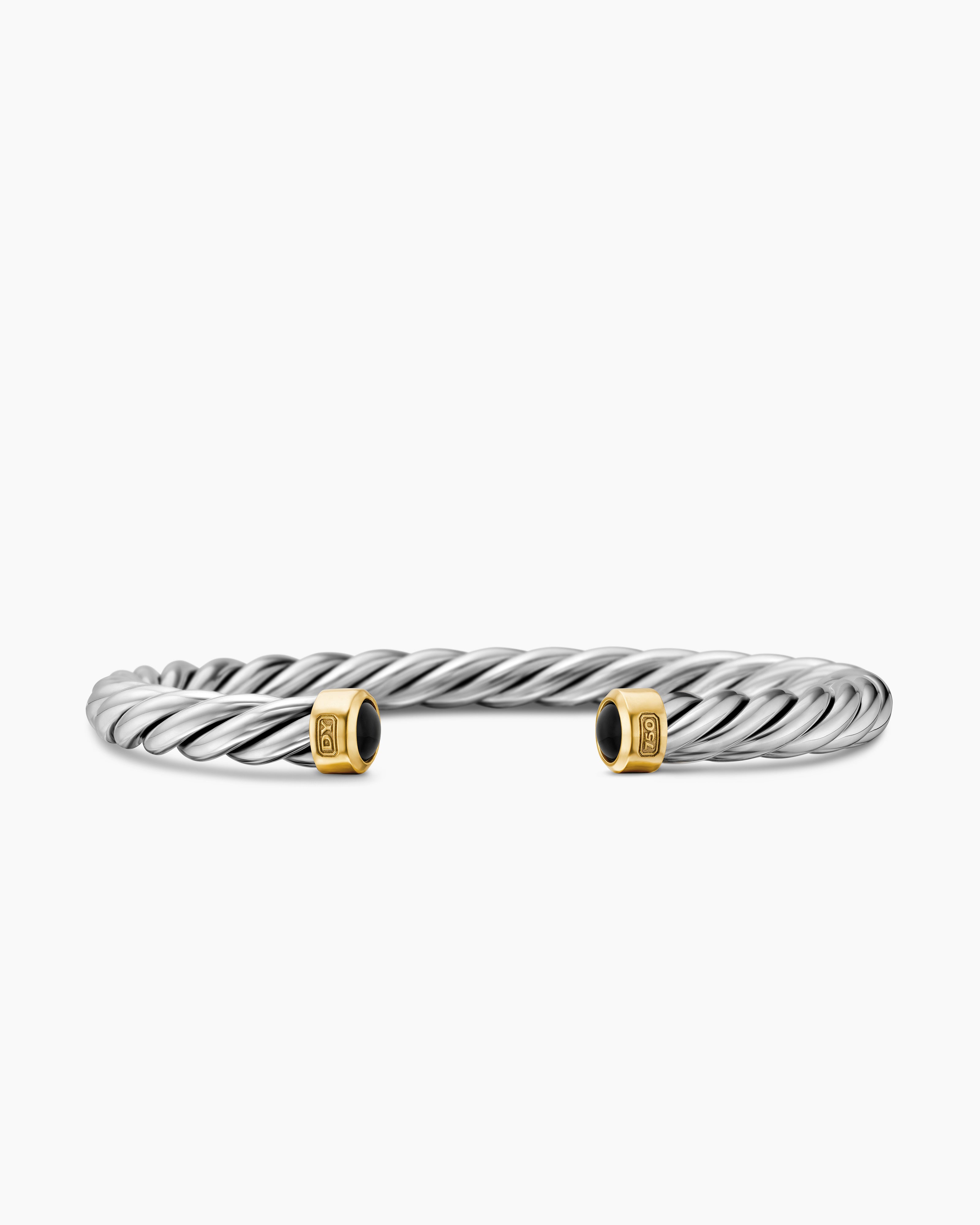 Mens Cable Cuff Bracelet in Sterling Silver with 18K Yellow Gold, 6mm
