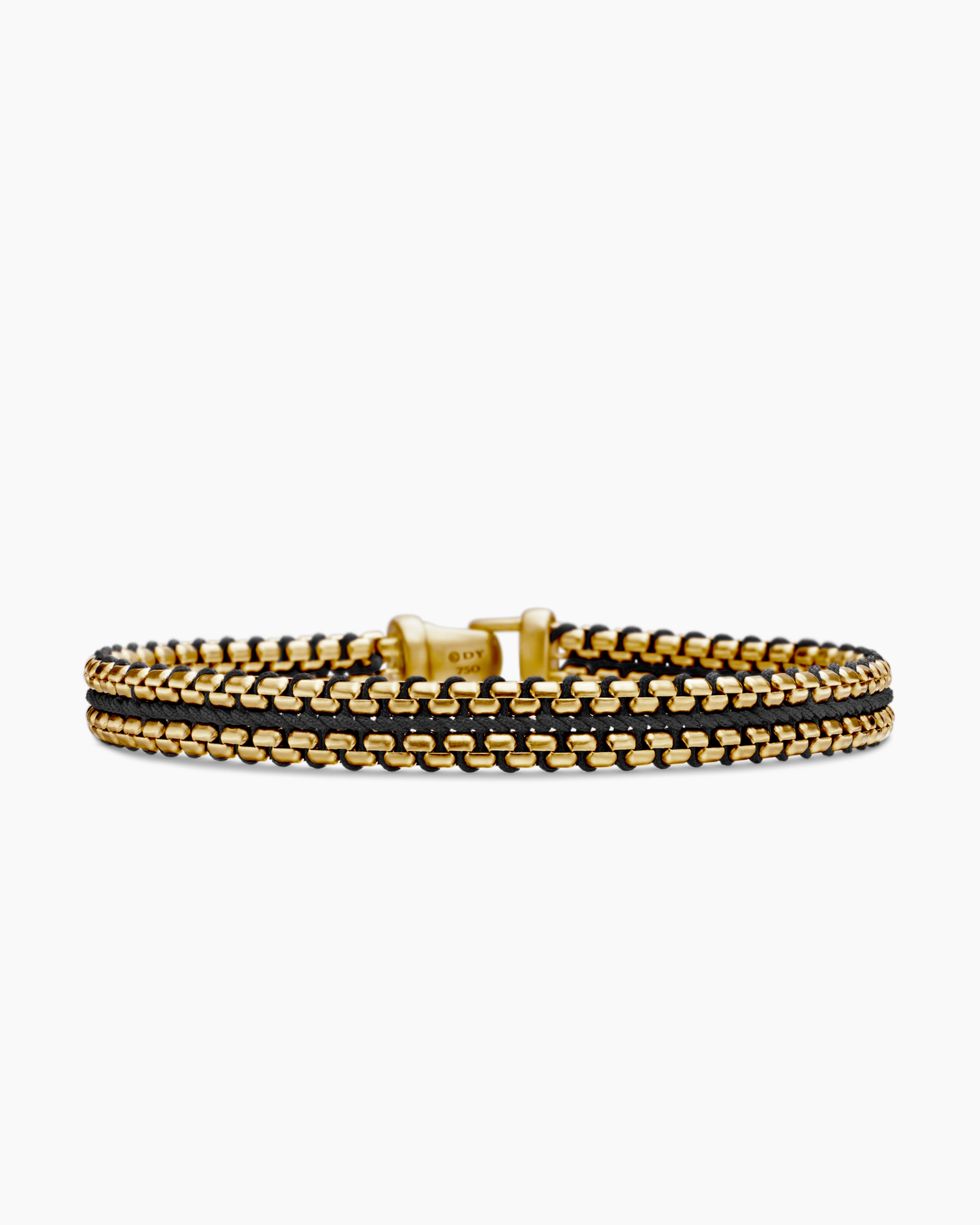 Mens Woven Box Chain Bracelet with Black Nylon and 18K Yellow Gold, 10mm