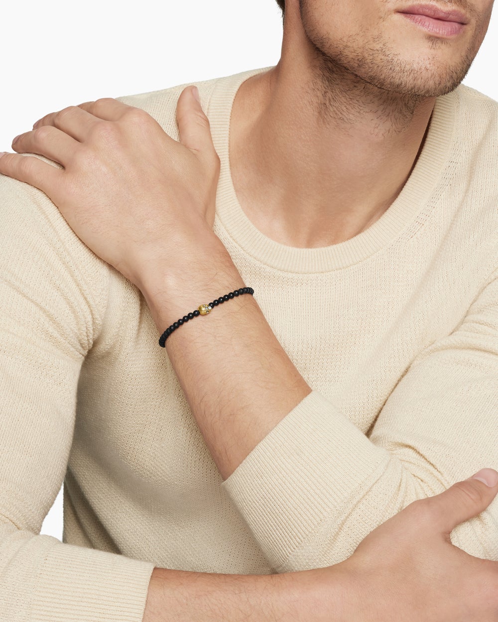 Bracelet à trois motifs crâne Memento Mori avec onyx noir et or jaune 18 carats, 4 mm homme