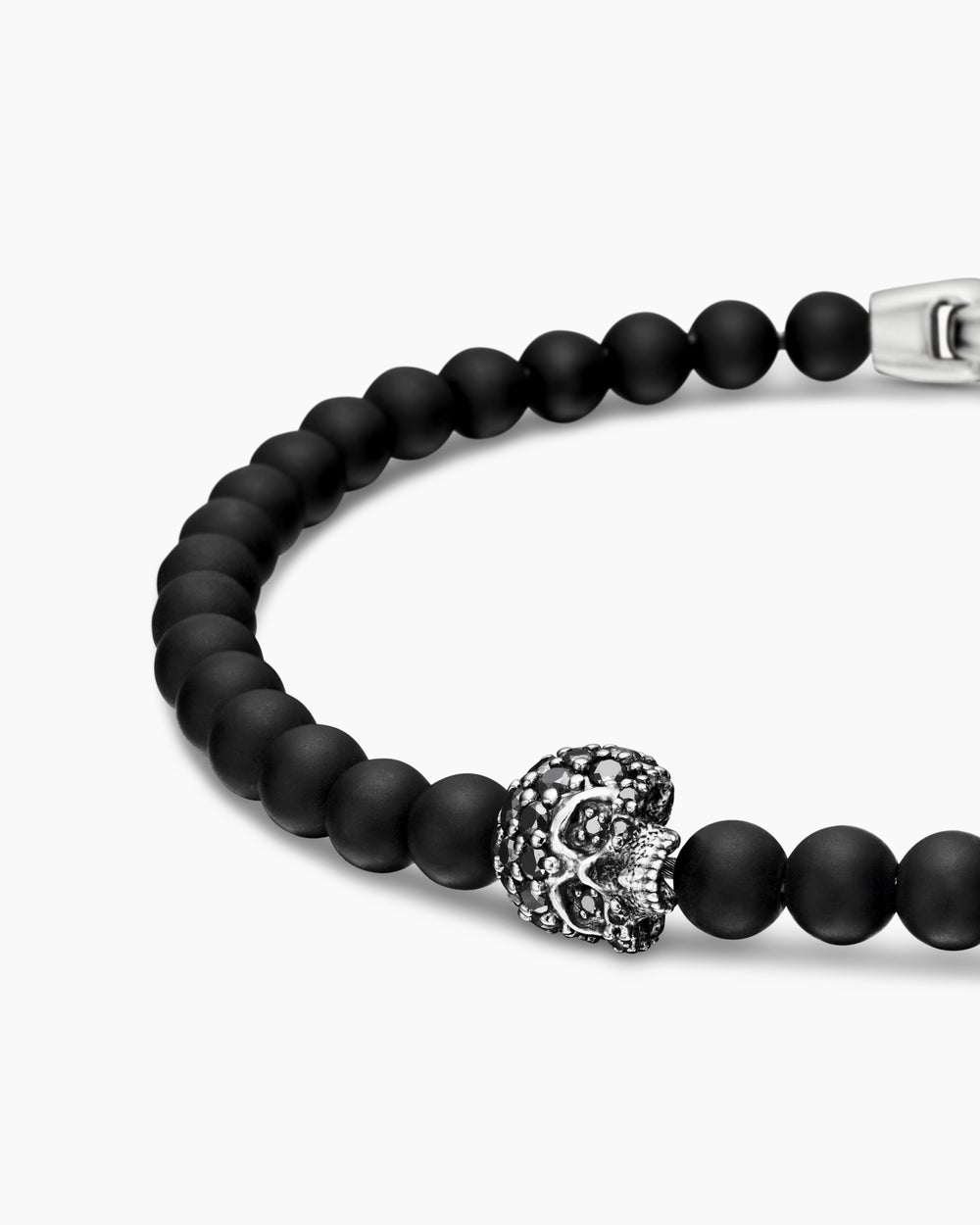 Mens Memento Mori Skull Bracelet in Sterling Silver, 4mm