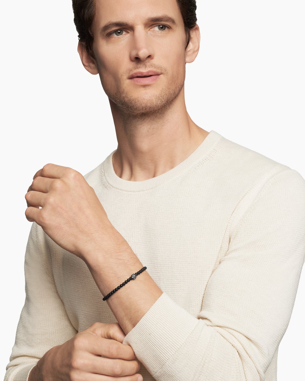 Mens Memento Mori Skull Bracelet in Sterling Silver, 4mm