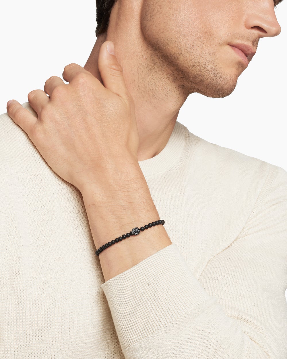Mens Memento Mori Skull Bracelet in Sterling Silver, 4mm
