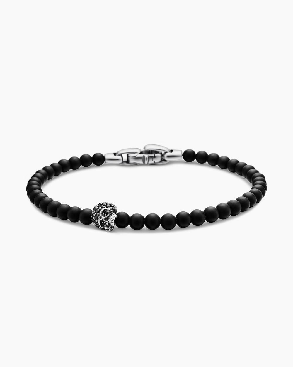 Mens Memento Mori Skull Bracelet in Sterling Silver, 4mm