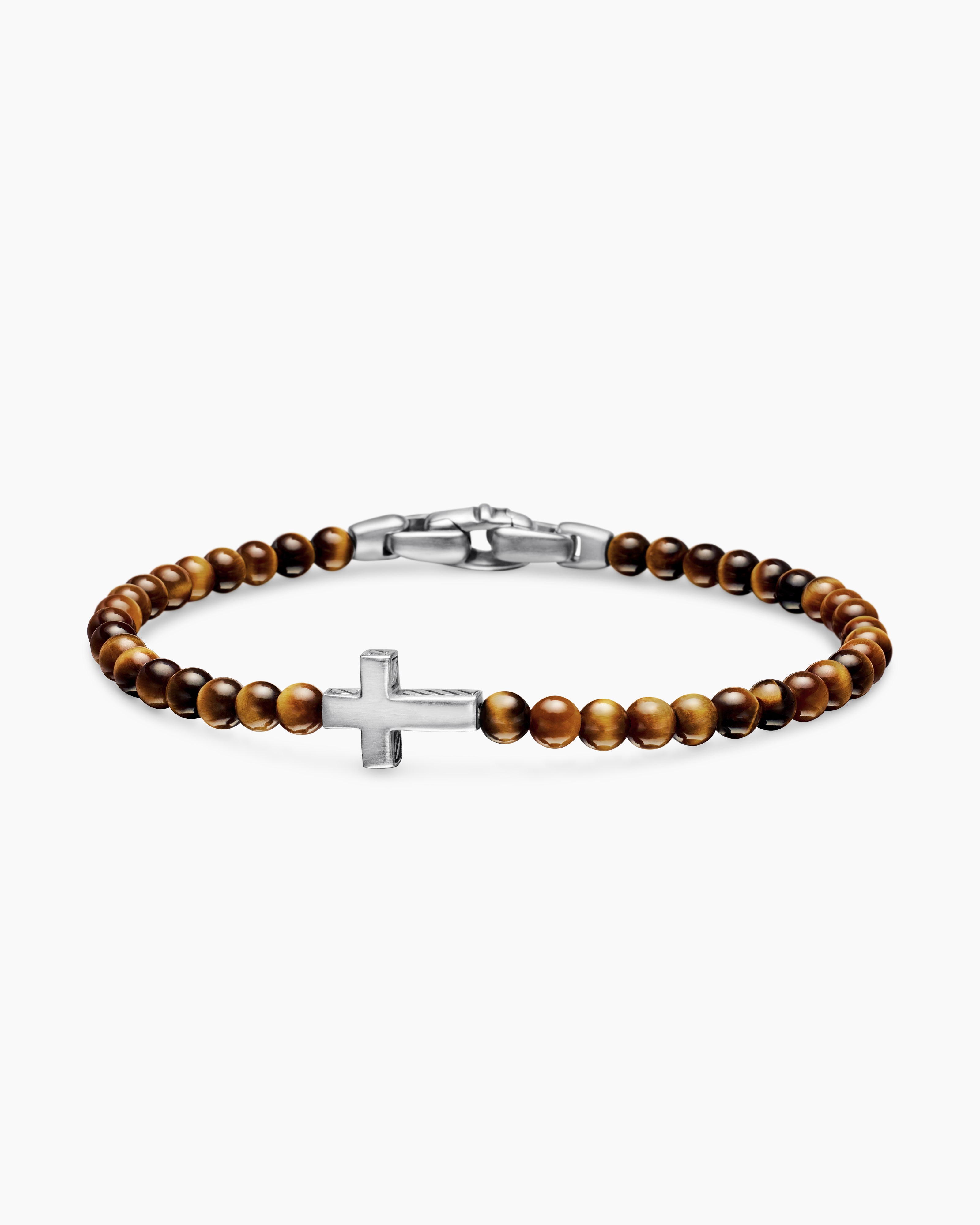 Bracelet Spiritual Beads &agrave; motif intercal&eacute; et croix en argent sterling, 4 mm hommes 