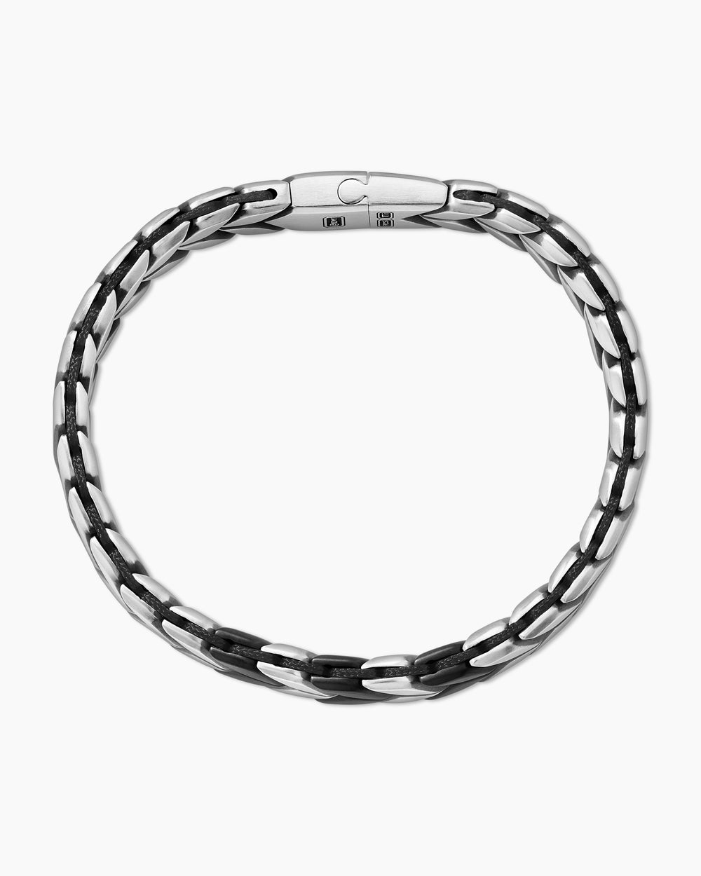 Mens Chevron Woven Bracelet in Black Titanium with Sterling Silver and Black Nylon, 12mm